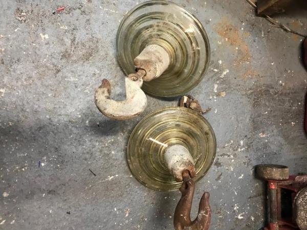 Image 3 of pair of Vintage Antique Glass Large Electric Pylon Insulator