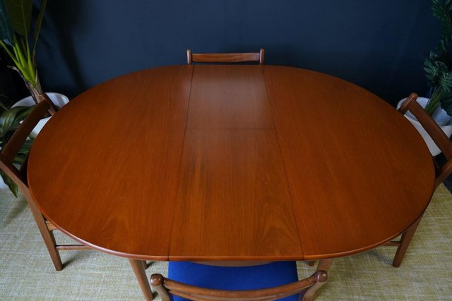 Image 8 of Mid C 1970s Teak Dining Set D-end Table 4 Barback Chairs
