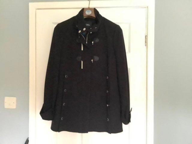 Preview of the first image of Ladies 3/4 Black coat with detachable hood.