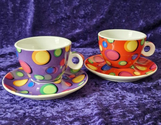 Preview of the first image of Cup and Saucer Set, Polka Dot Tea Cup and Saucer Set.