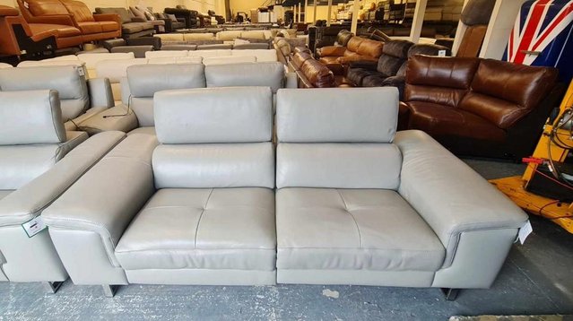 Image 7 of Italian Lucio grey leather electric pair of 3 seater sofas