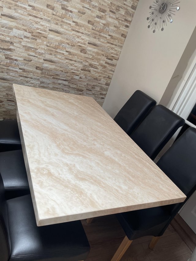 Preview of the first image of Cream marble effect dining table (with or without chairs).