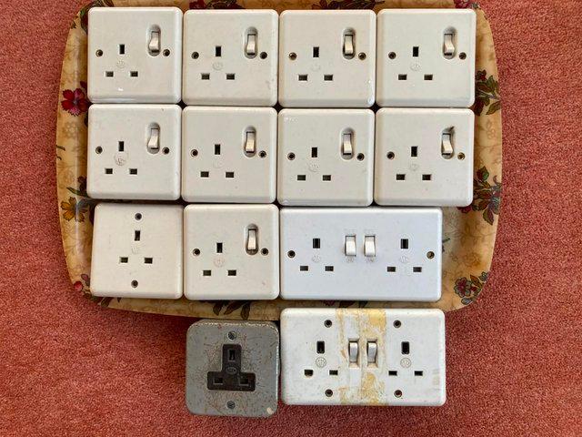 Preview of the first image of 13 x Vintage Single & Double MK Bakelite power sockets.