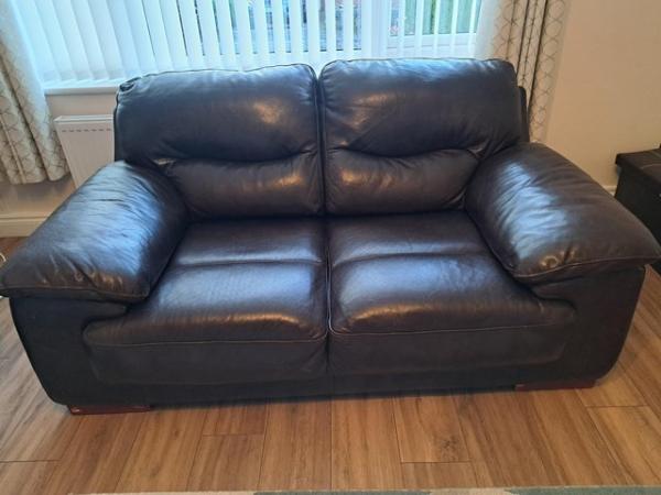 Image 1 of 2 seater brown leather sofa