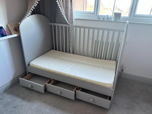 Image 2 of IKEA baby cot bed in Grey includes mattress + waterproof