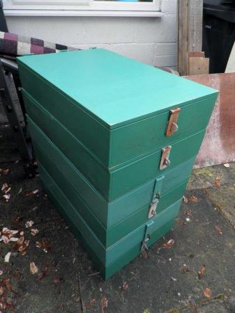 Image 2 of LOCKABLE WOODEN STORAGE BOXES, X6, MARKET STALL, GREEN