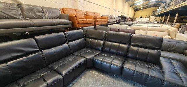 Image 4 of Ex-display Packham black leather recliner corner sofa