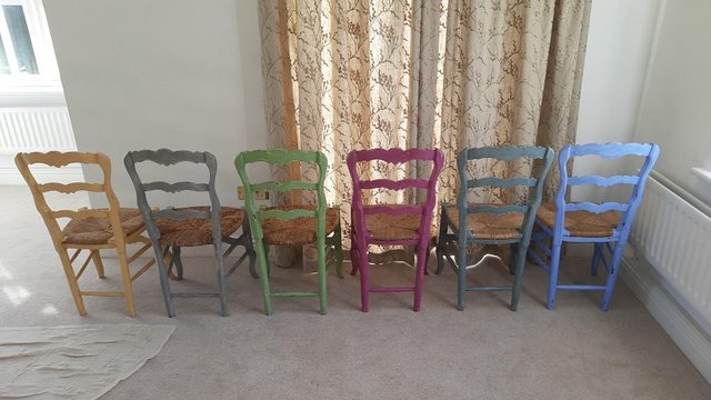 Image 3 of Chairs x 6 Rustic / Shabby Chic Painted Ladder Back Chairs