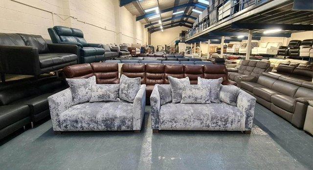Image 2 of Sapphire Crushed Grey Plush Fabric 3+2 seater sofas