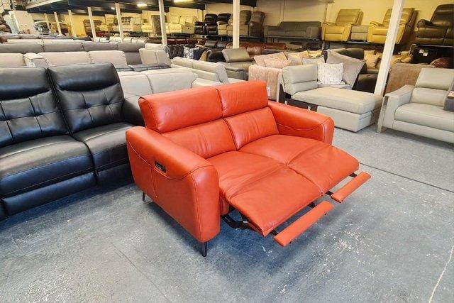 Image 10 of La-z-boy Washington orange leather recliner 2 seater sofa