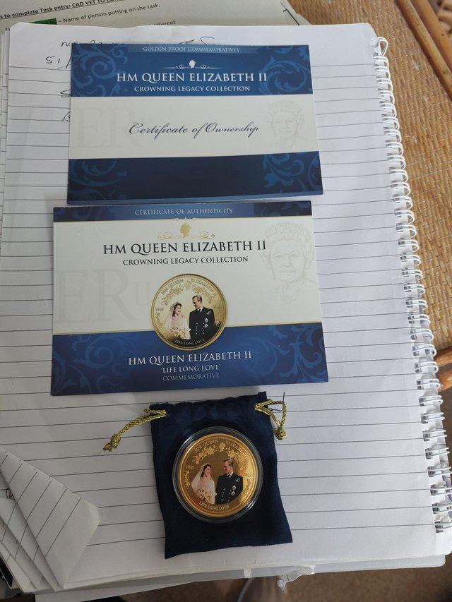 Preview of the first image of HH Queen Elizabeth gold plated coin.