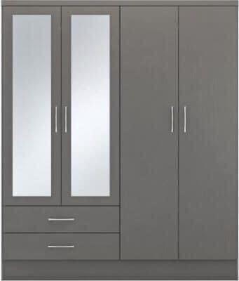Image 1 of Nevada 4 door 2 drawer mirrored wardrobe in grey
