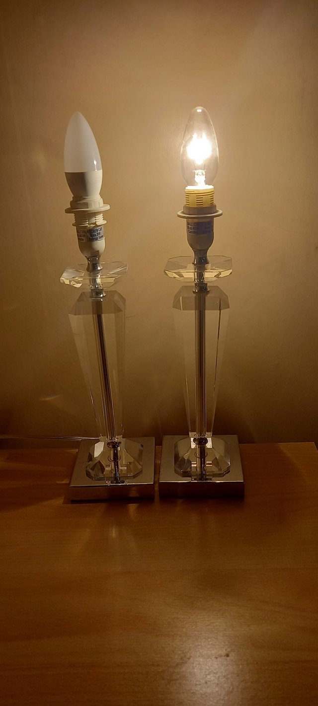 Preview of the first image of Pair Of Glass And Chrome Table Lamps In Ex Condition.