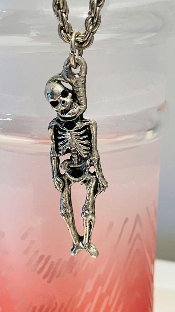 Preview of the first image of 'Hanging Skeleton' Pewter Pendant & Chain..
