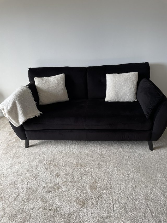Preview of the first image of Black velvet 2.5 seater sofa and 2 Kooper armchairs.