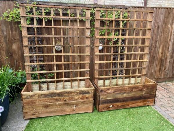Image 8 of Pair of Rustic Treated Garden Planters with 6 foot Trellis
