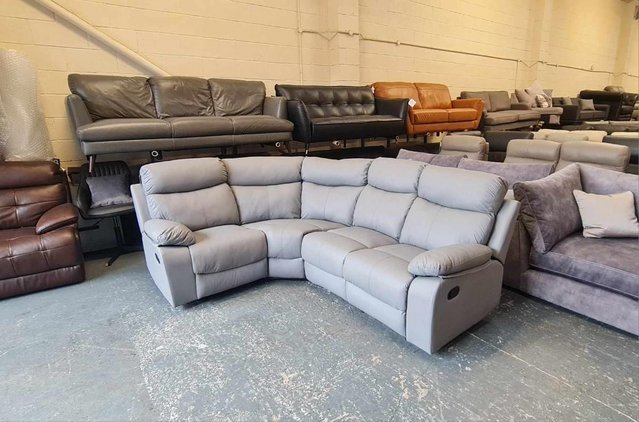 Image 10 of Ex-display grey bonded leather manual recliner corner sofa