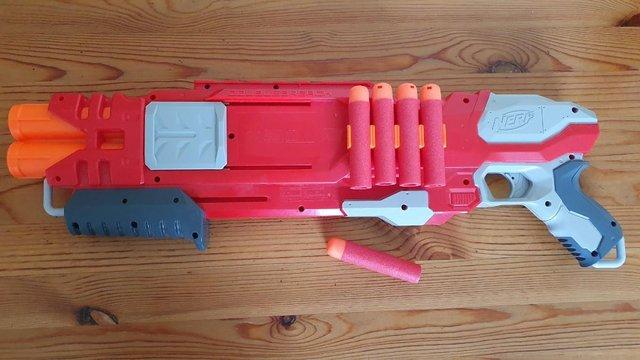 Preview of the first image of NERF gun: Doublebreach Mega with 5 darts, hardly used.