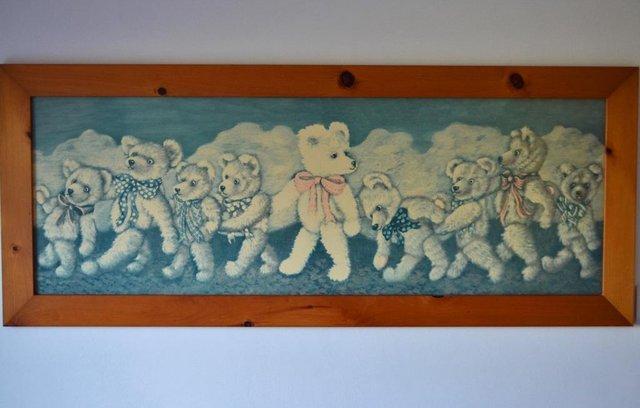 Preview of the first image of Giant Marching Teddy Bear Picture in Solid Wooden Frame.