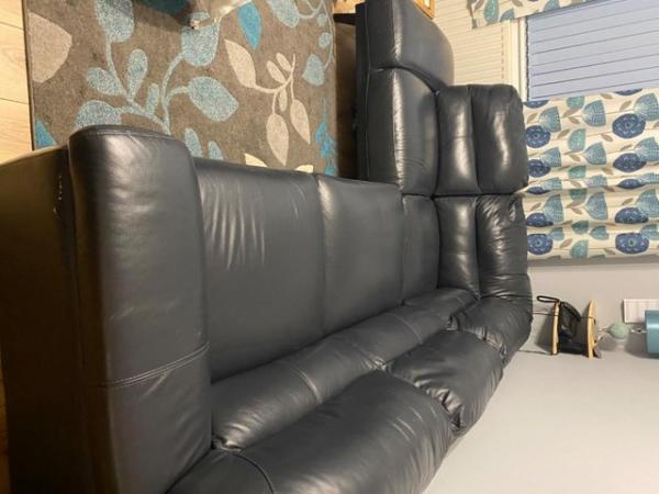 Image 3 of L-Shaped corner sofa Navy real leather DFS