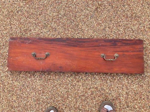 Image 3 of Vintage Parana pine drawer front, brass hinged handles