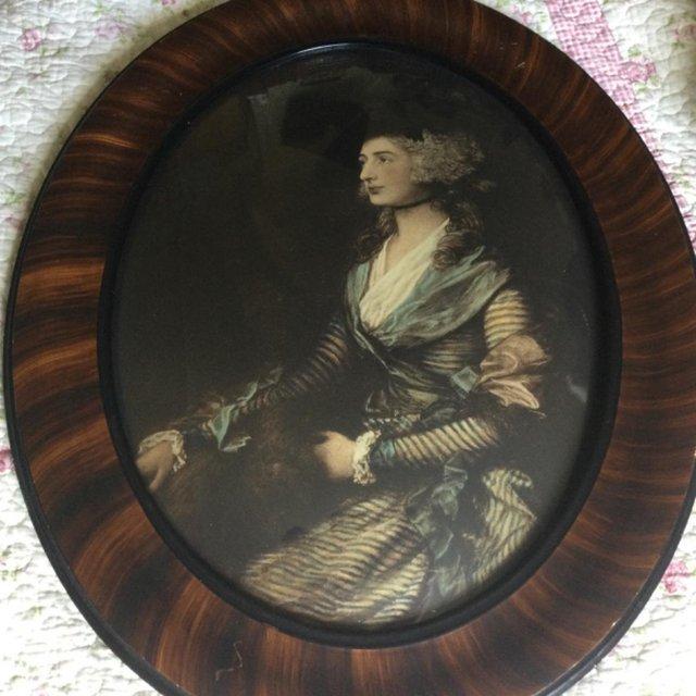 Preview of the first image of Antique Oval Bubble Glass Gainsborough Print 25x21” c.1900.