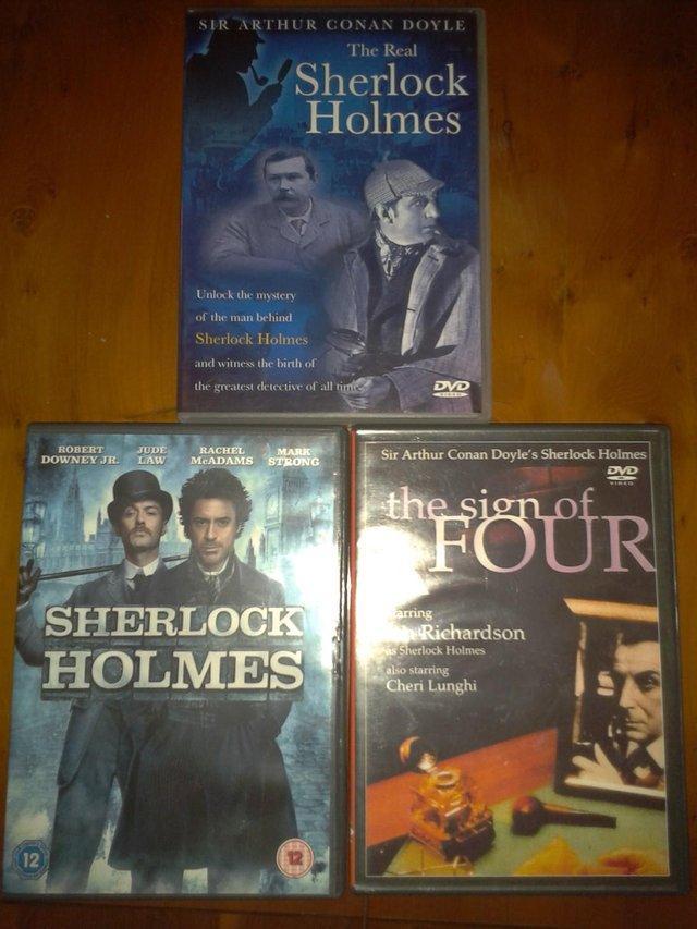 Preview of the first image of 3 Sherlock Holmes DVD's 2 films, 1 documentary.