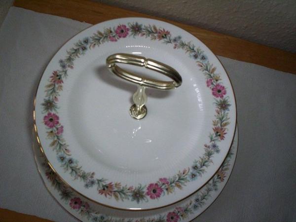 Image 1 of Paragon 'Belinda' 2 Tier Cake Stand 10" and 8" Plates Rare a