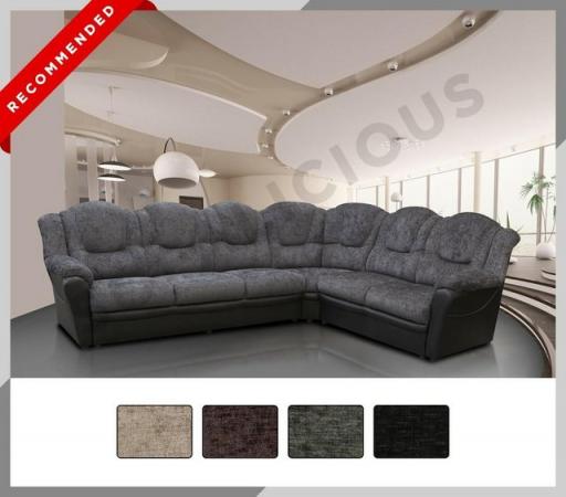 Image 1 of Large Corner Sofa - Chenille & Faux Leather