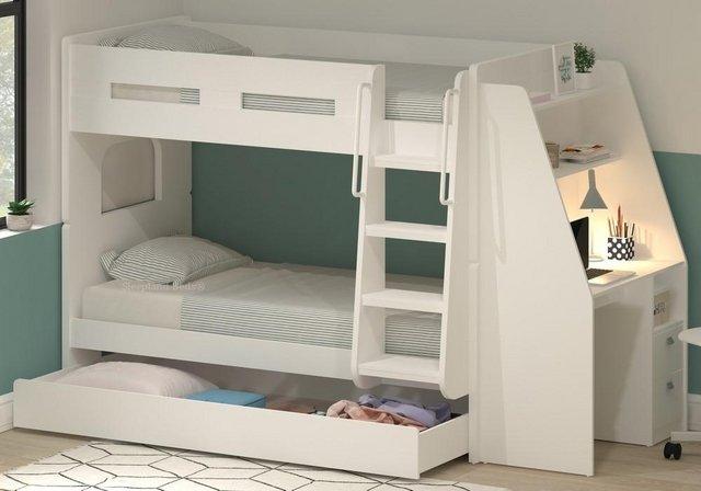 Preview of the first image of White Wooden Bunk Bed & Desk &Trundle for Guests/storage -.