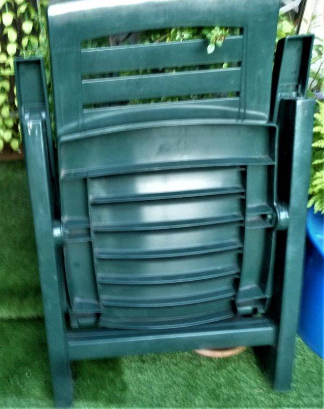 Preview of the first image of Large sturdy folding adjustable to 5 garden chair in green.