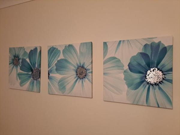Image 1 of Set of 3 teal/ turquoise pictures with silver accents