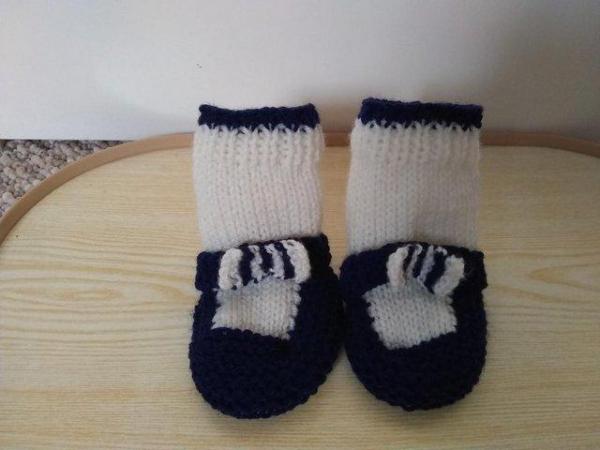 Image 3 of 2 pair Navy & Navy/White Bootees