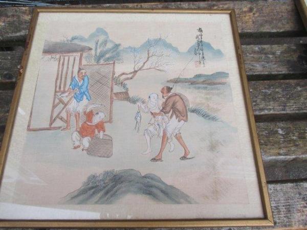 Image 1 of Chinese Silk painting of fishermen
