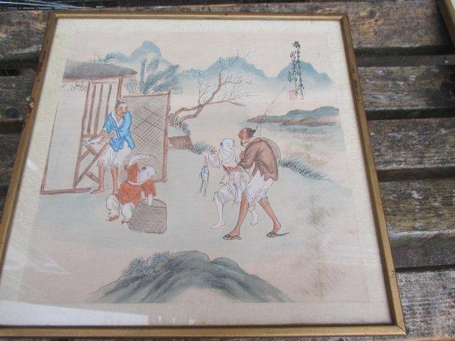 Preview of the first image of Chinese Silk painting of fishermen.