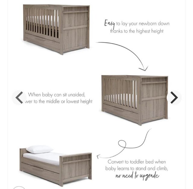 Preview of the first image of Mamas and Papas Franklin Cot Bed. Luxurious mattress incl.