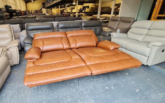 Image 2 of La-z-boy Raleigh tan brown leather manual 3 seater sofa
