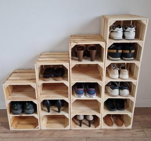 Image 3 of Wooden Shoe Rack, Rustic And Vintage Wooden Crate Tall Shoe