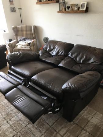 Image 3 of 2 leather sofas they are both recliners but one needs 2 cabl