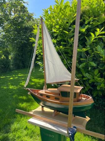 Image 1 of Vintage Fiberglass Hull, Wooden Deck, Model Fishing Boat