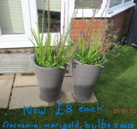 Image 1 of 2 tall Hereford taupe/brown planters