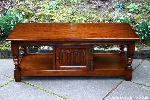 Image 1 of OLD CHARM LIGHT OAK LONG WINE COFFEE TABLE CABINET TV STAND