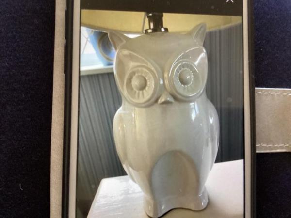 Image 1 of White ceramic owl table lamp and shade