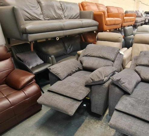 Image 4 of Goodwood grey fabric recliner 3 seater sofa and 2 armchairs