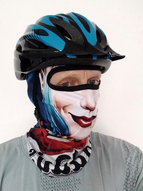 Blue & black bike helmet with Harlequin full face mask. - £26 each