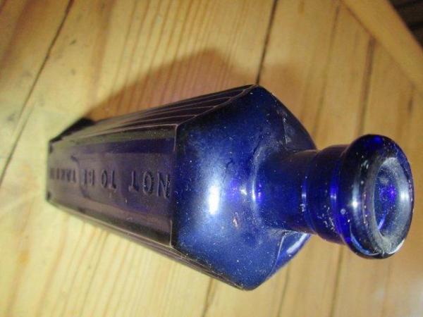 Image 2 of Apothecary Cobalt Blue hexagon shaped poison bottle Empty!