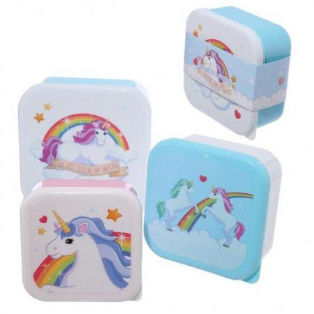 Image 1 of Lunch Boxes Set of 3 (S/M/L) - Enchanted Rainbow Unicorn