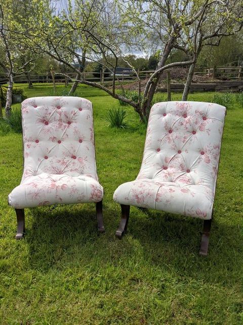 Preview of the first image of Two Newly Upholstered Slipper Chairs for Sale.