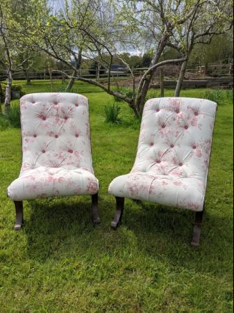 Image 1 of Two Newly Upholstered Slipper Chairs for Sale