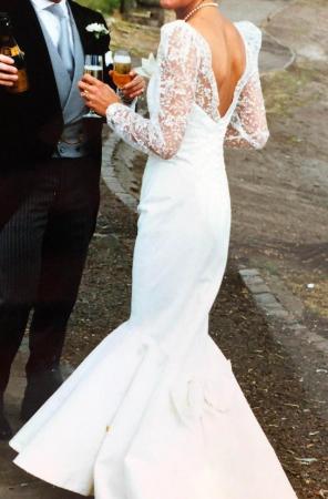 Image 3 of Wedding Dress,Satin and Lace, low V Back, Fishtail